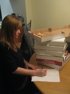 Jenna working on 7 pizzas. We take this seriously.